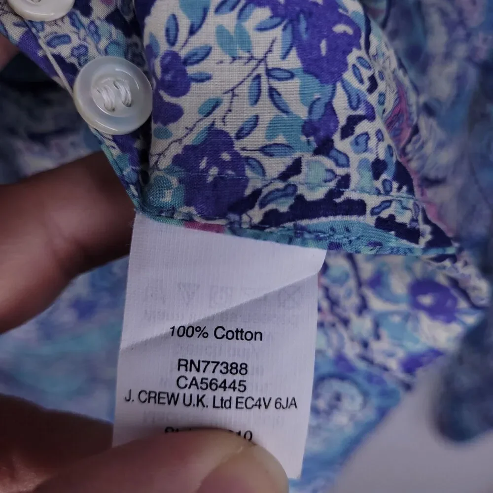 J Crew Liberty Shirt Womens 2 Paisley Blue Art Fabric Popover